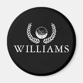 Golfbal en krans zwart-wit aangepaste naam magneet (Voorkant)