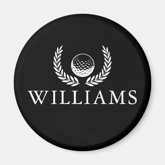Golfbal en krans zwart-wit aangepaste naam magneet (Voorkant)