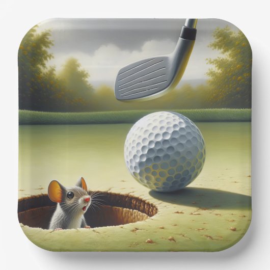 Golfbal en muis papieren bordje (Voorkant)