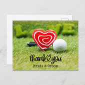 Golfbal en Rood hart met liefde op bruiloft Briefkaart (Voorkant / Achterkant)