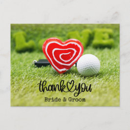 Golfbal en Rood hart met liefde op bruiloft Briefkaart