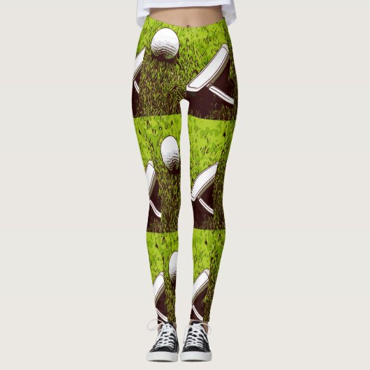 Golfbal en rotter op groen gras leggings (Voorkant)