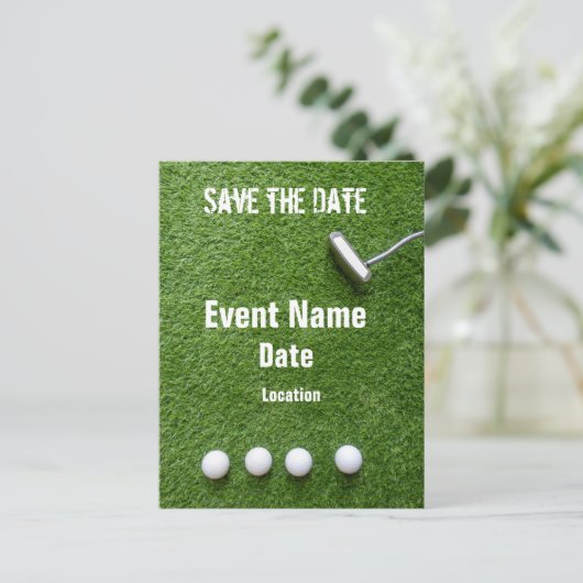 Golfbal en rotter op groen, met uitzondering van d briefkaart (Staand voorkant)