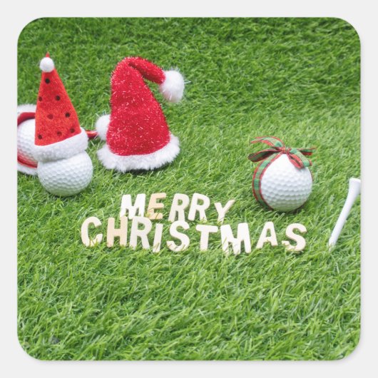 Golfbal en Santa hat voor goudkerst Vierkante Sticker (Voorkant)