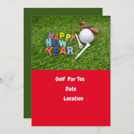 Golfbal en t-shirt Happy Nieuwjaar Par t-shirt gol Kaart (Voorkant / Achterkant)