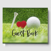 Golfbal en t-shirt op groen gras met liefde gastenboek (Voorkant)