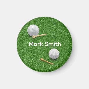 Golfbal en Tee op Groene Gras Knop Magneet