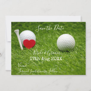 Golfbal en tee Save the Date met liefde op groen Kaart