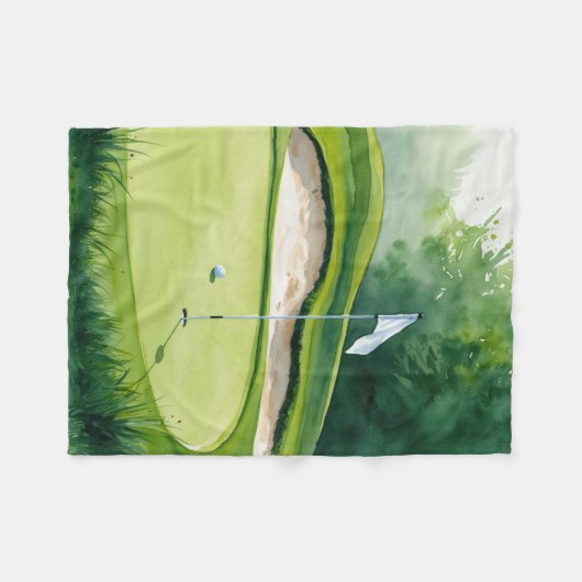 Golfbal en vlag op Putting Green Fleece Deken (Voorkant (Horizontaal))
