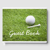 Golfbal en wit t-shirt zijn op groene grasgolfer gastenboek (Voorkant)