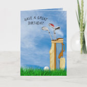 Golfbal en zak in gras verjaardag kaart (Voorkant)