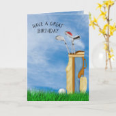 Golfbal en zak in gras verjaardag kaart (Gele Bloem)