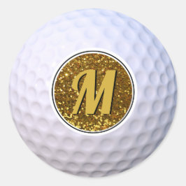 Golfbal Faux Gold Glitter  Monogram Ronde Sticker