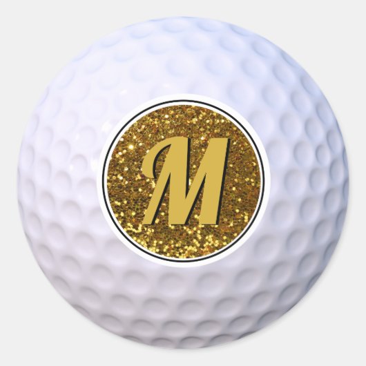 Golfbal Faux Gold Glitter Monogram Ronde Sticker (Voorkant)