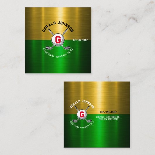 Golfbal Gecentreerd Monogram Ontwerp Vierkante Visitekaartje (Voorkant / Achterkant)