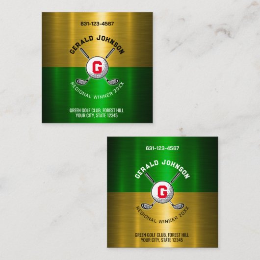 Golfbal Gecentreerd Monogram Ontwerp Vierkante Visitekaartje (Voorkant / Achterkant)