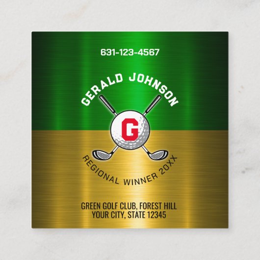 Golfbal Gecentreerd Monogram Ontwerp Vierkante Visitekaartje (Achterkant)