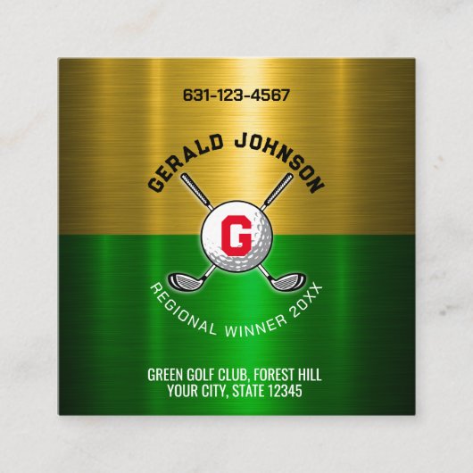 Golfbal Gecentreerd Monogram Ontwerp Vierkante Visitekaartje (Voorkant)