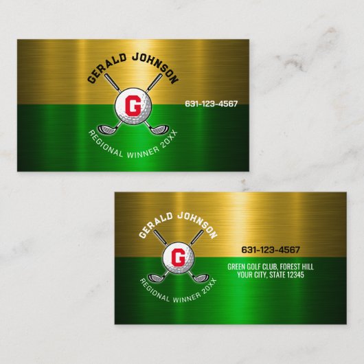 Golfbal Gecentreerd Monogram Ontwerp Visitekaartje (Voorkant / Achterkant)