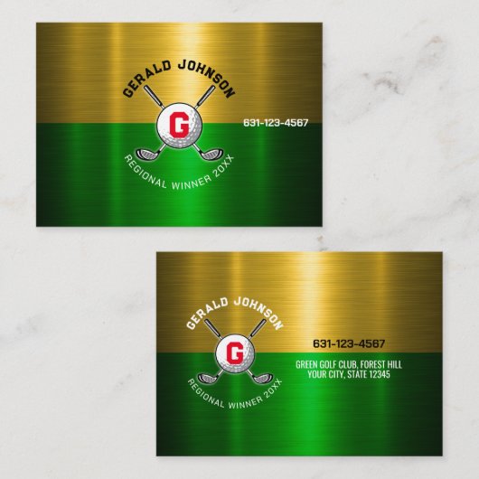 Golfbal Gecentreerd Monogram Ontwerp Visitekaartje (Voorkant / Achterkant)