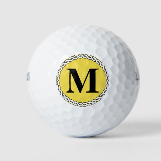 Golfbal Geel Aangepaste Monogram Initiaal Rope Edg Golfballen (Voorkant)