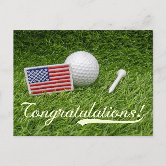 Golfbal Gefeliciteerd met de vlag van Amerika Briefkaart (Voorkant)