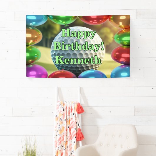 Golfbal Gelukkige Verjaardag aangepaste Vinyl Spandoek (Insitu)