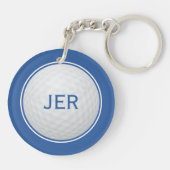 Golfbal Golfer Modern Monogram Blauw Sport Sleutelhanger (Achterkant)