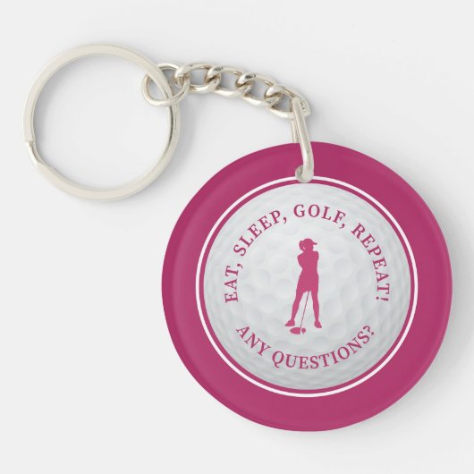 Golfbal Golfer Modern Monogram Meisjesachtig Roze Sleutelhanger (Voorkant)