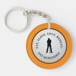 Golfbal Golfer Modern Monogram Oranje Zwart Sleutelhanger