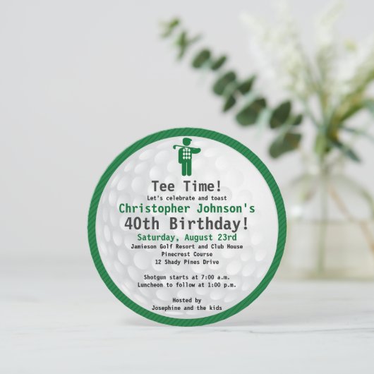 Golfbal Green Black Golf Verjaardag Uitnodiging (Staand voorkant)