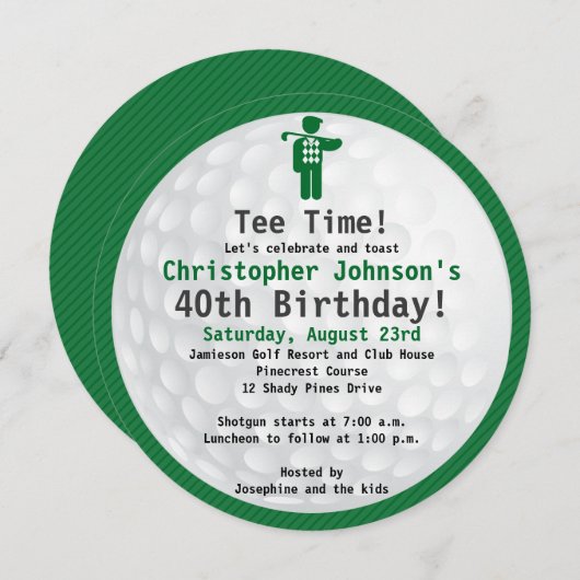 Golfbal Green Black Golf Verjaardag Uitnodiging (Voorkant / Achterkant)