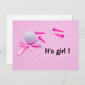 Golfbal het is een meisje baby shower op roze briefkaart (Voorkant / Achterkant)