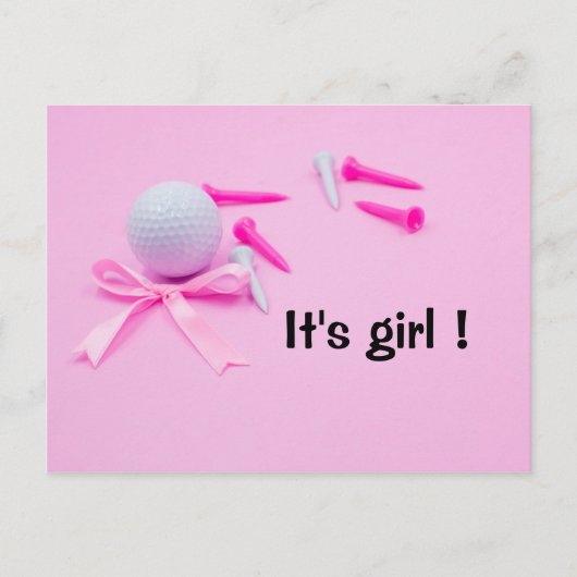 Golfbal het is een meisje baby shower op roze briefkaart (Voorkant)