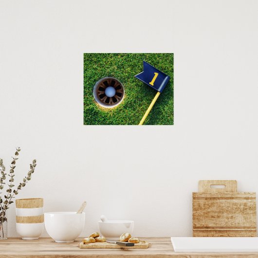 golfbal in een gat poster (Keuken)