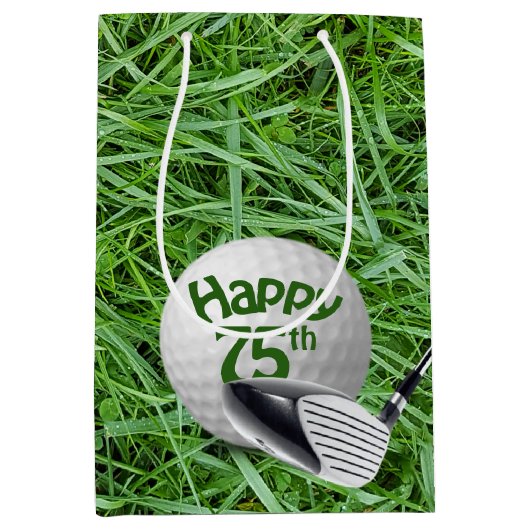 Golfbal in gras 75e verjaardag Medium Gift Bag Medium Cadeauzakje (Voorkant)