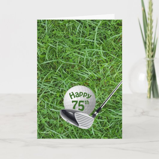 Golfbal In Gras 75e Verjaardagskaart Kaart (Voorkant)