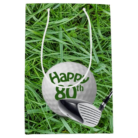 Golfbal in gras 80e verjaardag Medium Gift Bag Medium Cadeauzakje (Voorkant)