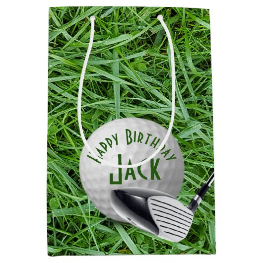 Golfbal in grasdag medium cadeauzakje (Voorkant)