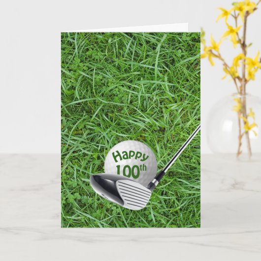 Golfbal in Grass 100th Birthday Card Kaart (Gele Bloem)