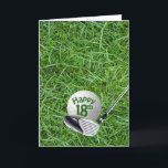 Golfbal in Grass 18th Birthday Card Kaart<br><div class="desc">Golfbal op groen gras met golfclub voor 18de verjaardag.</div>