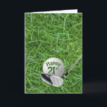 Golfbal in Grass 21st Birthday Card Kaart<br><div class="desc">Golfbal op groen gras met golfclub voor 21e verjaardag.</div>