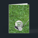 Golfbal in Grass 21st Birthday Card Kaart<br><div class="desc">Golfbal op groen gras met golfclub voor 21e verjaardag.</div>