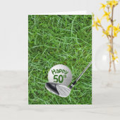 Golfbal in Grass 50th Birthday Card Kaart (Gele Bloem)