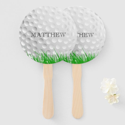 Golfbal in Grass Persoonlijk Handwaaier (Voorkant en achterkant)