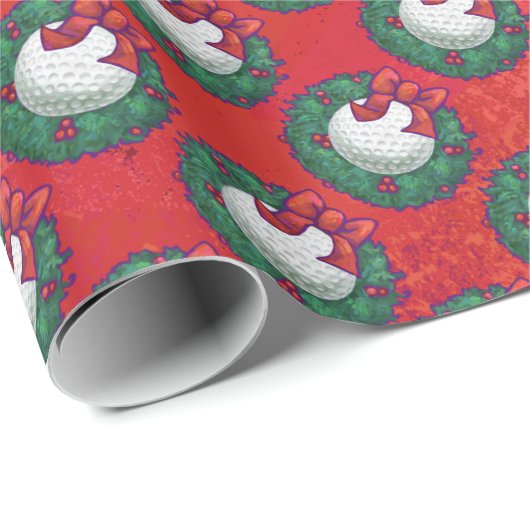 Golfbal in het grote patroon op rood cadeaupapier (Rol Hoek)