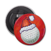 Golfbal in Santa Hat op rood Button Flesopener (Voorkant)