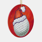 Golfbal in Santa Hat op rood Keramisch Ornament (Rechts)