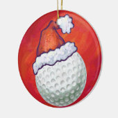Golfbal in Santa Hat op rood Keramisch Ornament (Links)