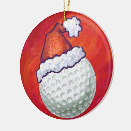 Golfbal in Santa Hat op rood Keramisch Ornament (Links)